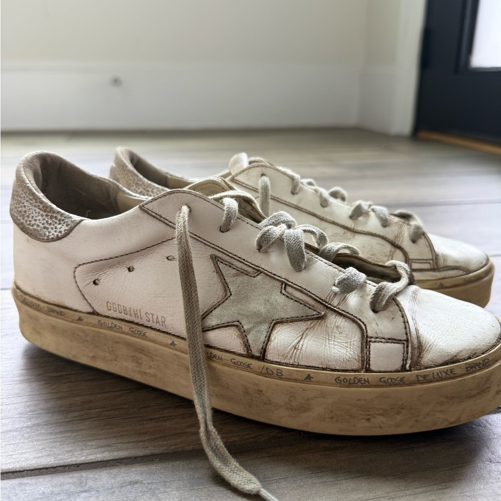 Golden Goose Cream and Tan Star Sneakers